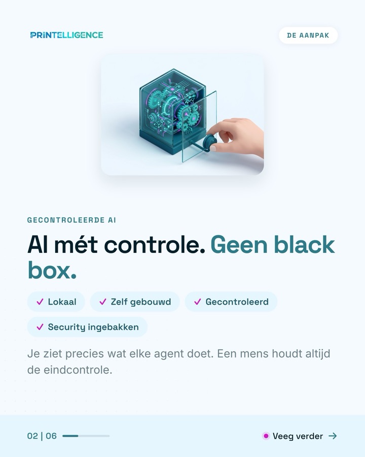Slide 2 van de carrousel: AI met controle, geen black box