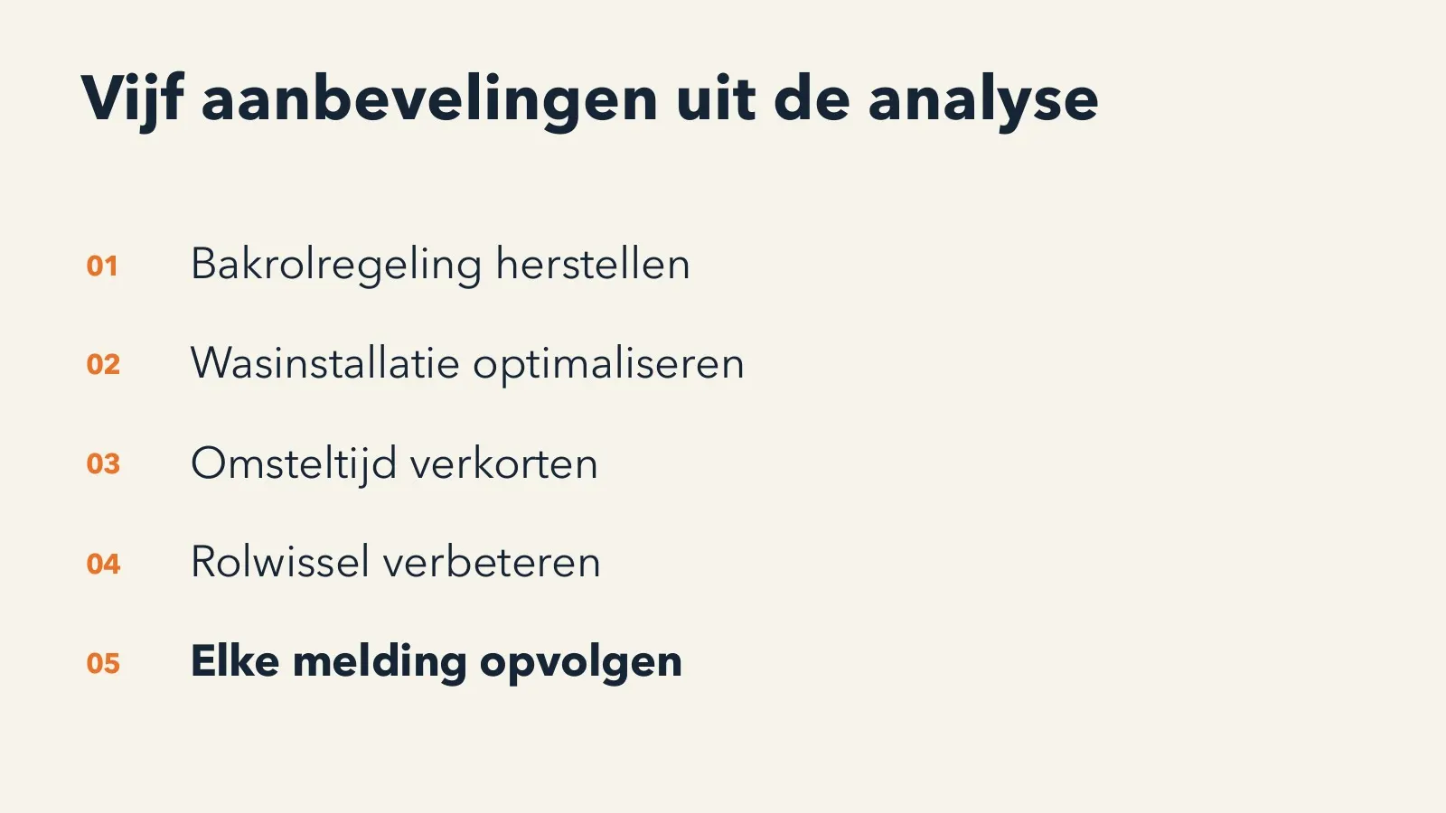 Slide uit de presentatie: vijf aanbevelingen uit de analyse van de meldingen